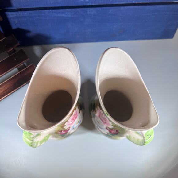 Vintage Hand Painted Ucagco Pitchers Set of 2 Floral Design Garden Colonial Gift - Picture 2 of 7